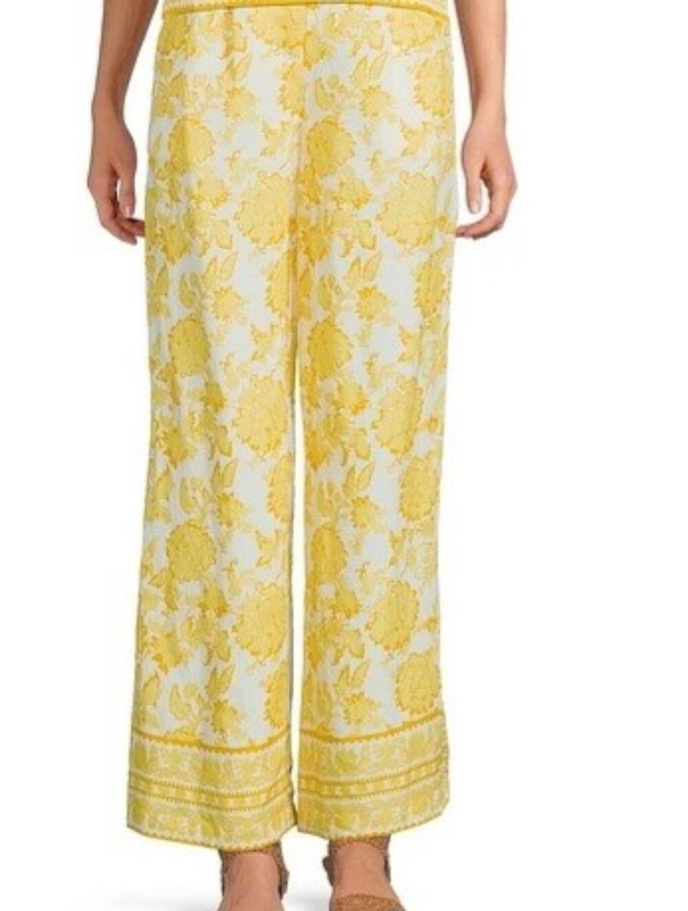 Alex Marie Cream and Yellow Floral Wide-Leg Pants